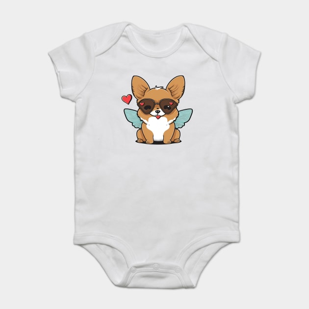 kawaii cute happy dog with butterfly wings Baby Bodysuit by Darksavage